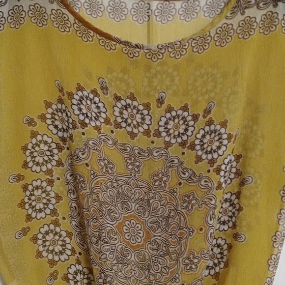Sheer Top Small Yellow Meddallion Boho Beachy - Picture 2 of 3